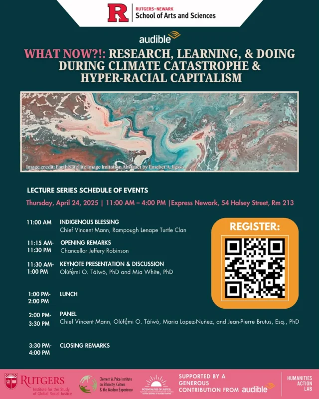 Join us for ‘What Now?!: Research, Learning, & Doing During Climate Catastrophe & Hyper-Racial Capitalism,’ a powerful speaker series hosted by the Rutgers School of Arts and Sciences - Newark (@rutgerssasn), exploring how we can confront the overlapping crises of climate disaster and racial capitalism in these tough times. Keynote speakers Dr. Olúfẹ́mi O. Táíwò and Dr. Mia White, along with a panel of scholars and community leaders, will be present to drive this critical conversation and collective reflection.

📅 Thursday, April 24, 2025
🕚 11:00 AM – 4:00 PM
📍 Express Newark, 54 Halsey Street, Room 213

🔗 Check out our website to read more about local activism and national issues.
🔔 Follow us for updates on local events and information about our service projects.

#ClimateCrisis #SpeakerSeries #RacialCapitalism #CommunityLeaders #OlufemiOTaiwo #RutgersSASN #RutgersNewark #ClimatesofInequality #StatesofIncarceration #HumanitiesActionLab