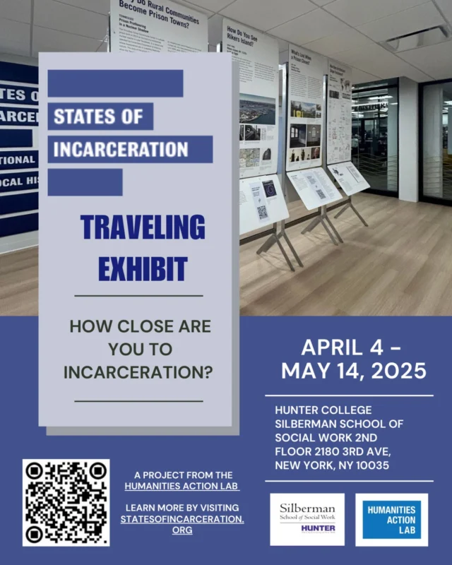 We’d like to invite all of you to stop by our States of Incarceration traveling exhibit, which will be open to viewers from April 4 - May 14, 2025 at Hunter College (@huntercollege) in New York, NY! 🗽

📍 Hunter College Silberman School of Social Work, 2nd Floor, 2180 3rd Avenue, New York, NY 10035
🗓️ Friday, April 4, 2025 - Wednesday, May 14. 2025

🔗 Check out our website to read more about local activism and national issues.
🔔 Follow us for updates on local events and information about our service projects.

#TravelingExhibit #HunterCollege #NewYorkExhibit #NYC #SilbermanSchoolofSocialWork #StatesofIncarceration #HumanitiesActionLab